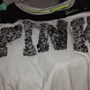 PINK Victoria's Secret Gray Tee with Black Sequins